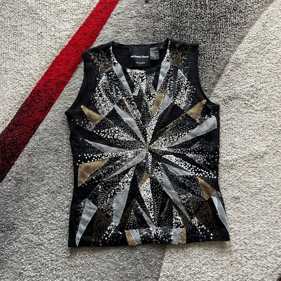 Michael Simon New York Vintage Silk Embellished Tank Top - Picture 1 of 5